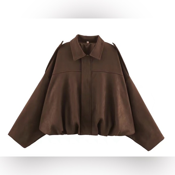 KatchMe Women's Vintage Collared Zipper Long Sleeve Oversize Jacket - Picture 2 of 4